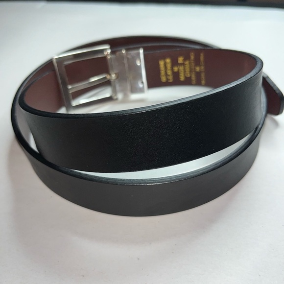 Men’s black genuine leather silver work career buckle belt. Size medium - Picture 11 of 14